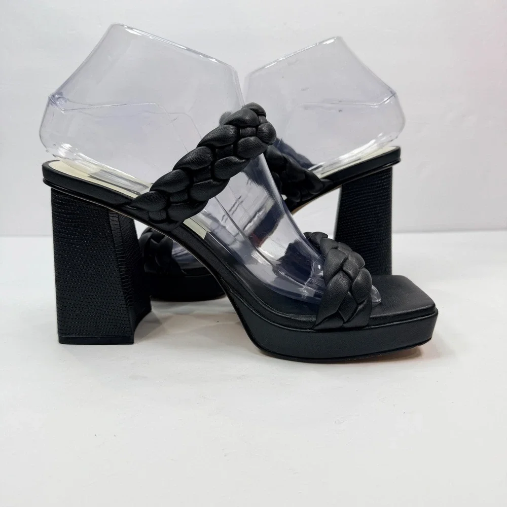 Dolce Vita Womens 7.5 Ashby Platform Sandals Black Braided Square Toe Block Heel